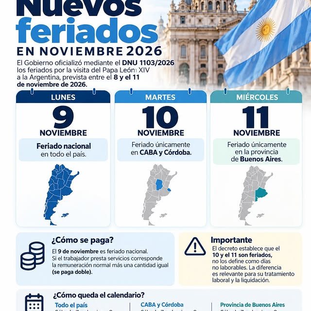 Nuevos feriados en noviembre 2026
